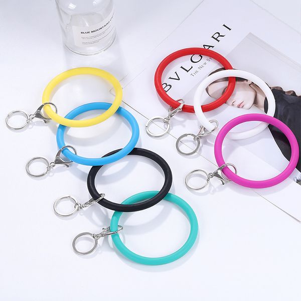 

factory direct sales silicone wristlet keychain fashion key ring bangle soft car key chain holder accessories supply manufacturers, Slivery;golden