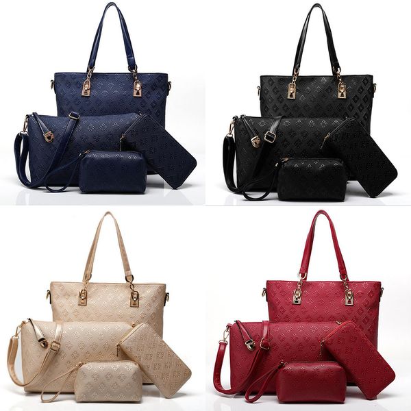 

4 piece/set women designer handbags luxury pu crossbody bag solid color composite shoulder high capacity ladies fashion bags wallet
