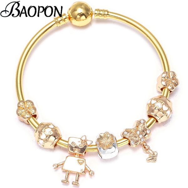 

dropshipping silver enamel butterfly charm bracelet heart of cute robot fine bracelets & bangle fashion jewelry gift pulseras, Golden;silver