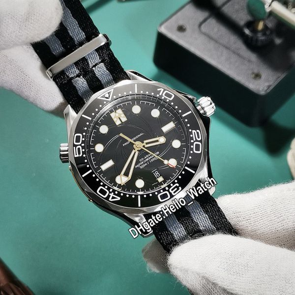 

gdf new diver 300m 007 james bond 50th black dial miyota 8215 automatic mens watch 210.22.42.20 steel case gray nylon strap hello_watch e300, Slivery;brown