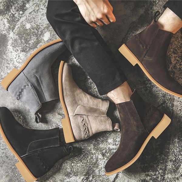 

men's boots quality cow leather big size 37-47 men's boots comfortable plush warmth increase high snow, Black