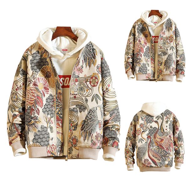 

helisopus japanese embroidery men jacket plus size casual zipper coat fashion bomber jacket coat clothes streetwear, Black;brown