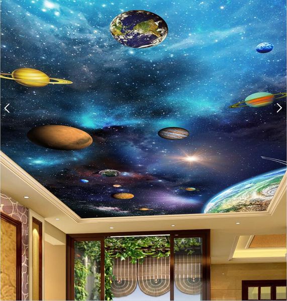Acheter 3d Papier Peint Photo Personnalisée Sur Le Mur Ciel étoilé Planète Plafond Peinture Murale Salon Décor à La Maison 3d Peintures Murales Papier