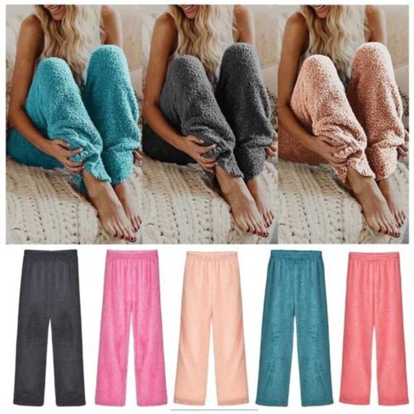 

women's casual fluffy warm loose sweat pants jogging straight trousers, Black;white