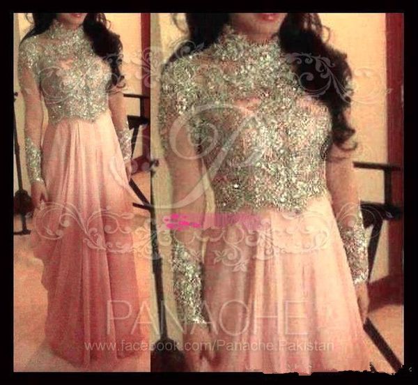

pink muslim evening dresses 2019 a-line long sleeves chiffon lace beaded islamic dubai saudi arabic long evening gown prom, White;black