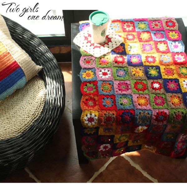 

diy colourful daisy handmade hand hook tablecloth fashion carpet crochet blanket yoga bolster cushion party crochet table mat