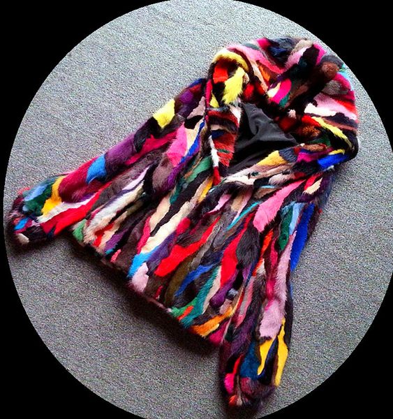 

women's fur & faux genuine real natural coat with hood women fashion multi-color colorfull warm winter waistcoats custom any size, Black