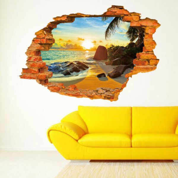 

мода новые 3d sandbeach сломанный наклейка съемный art vinyl mural room decor home стикер стены