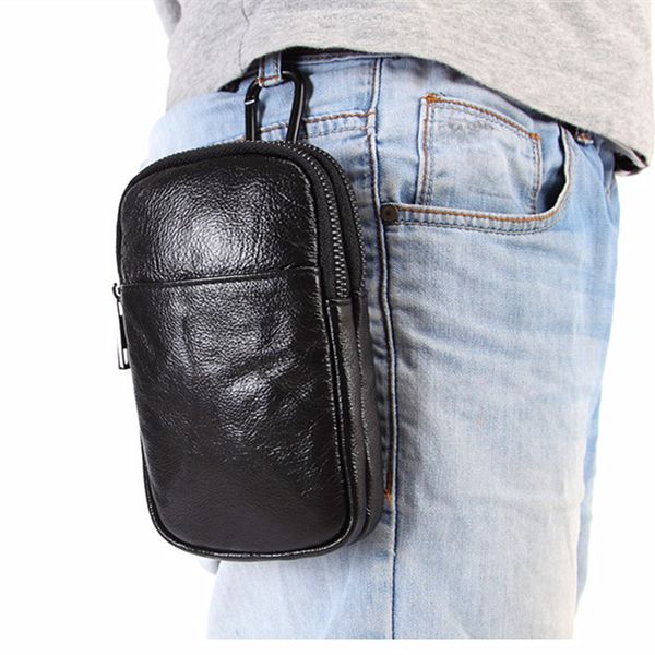 

real leather waist bag man hook up belt bum bag two kinds use shoulder holder chest