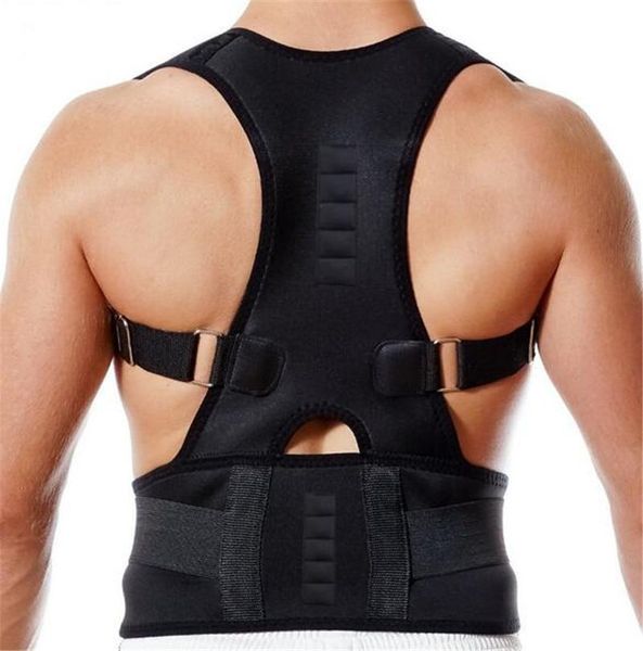 

posture support back brace correction adjustable sports safety magnetic shoulder back support corset spine belt posture corrector, Black;blue