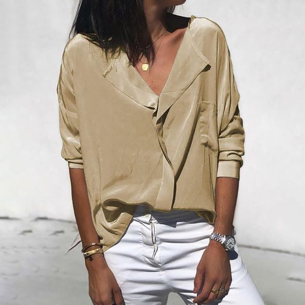 

блузка рубашка женщины отложной воротник ткань свободные туника с длинным рукавом o-образным вырезом карман лето boho одежда ropa mujer blus, White