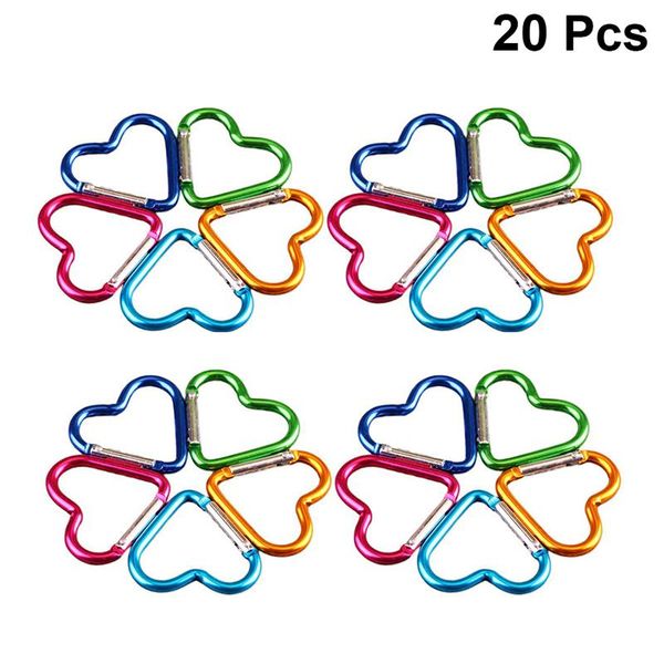 

20 pcs heart shaped aluminum carabiners hanging buckles heavy duty hooks safe clip backpack clasps outdoor storage random color