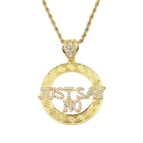 

хип-хоп письма просто сказать нет кулон ожерелья для мужчин женщин сплава алмазов роскошные ожерелье из нержавеющей стали кубинские цепи юве, Silver