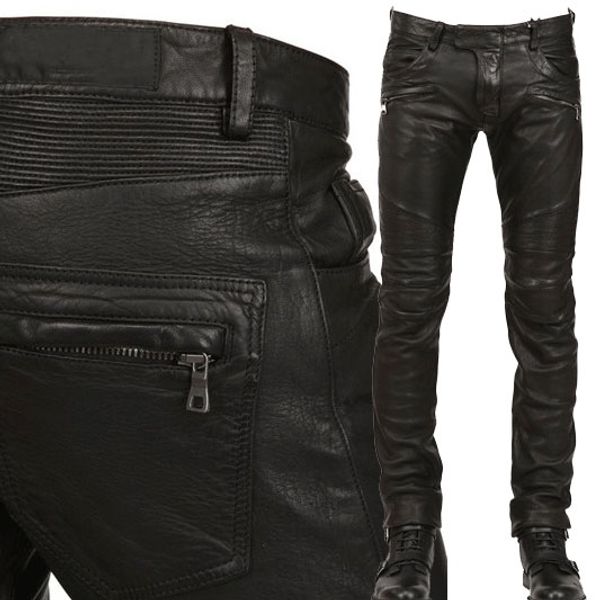 

new arrival pu leather men's stylish riding jeans biker slim casual pants, Black;blue