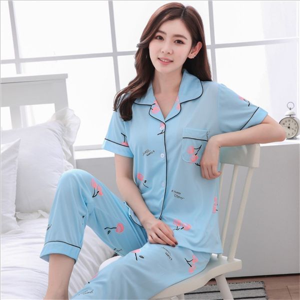 

womens pajamas sets sleepwear 2 pieces pyjama set sleep lounge long sleeves turn-down collar pocket decor pants 2pcs nightwe, Blue;gray