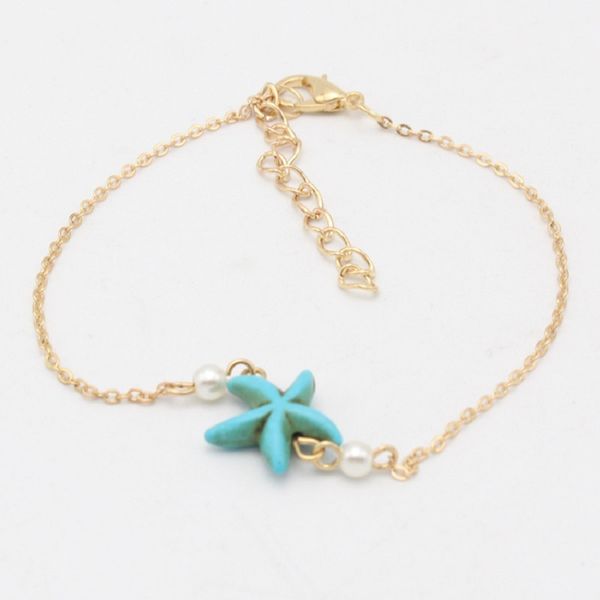 

starfish anklet beads anklets for women fashion vintage imitation pearls handmade sandal bracelet foot boho jewelry, Red;blue