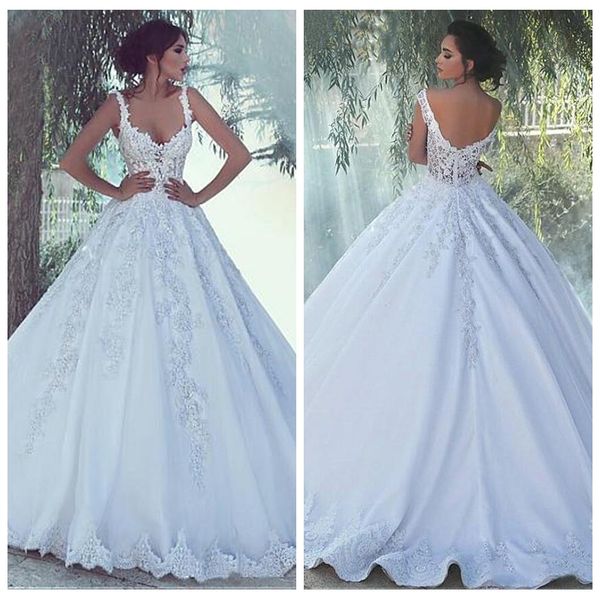 

2021 spaghetti a-line lace appliques slim wedding dresses formal long bridal gowns beading sequins vestidos de marriage sexy, White