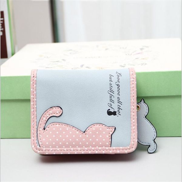 

girl pu leather wallet card id holder zipper coin purse girls mini cat prints short wallets holder wallet carteira, Red;black