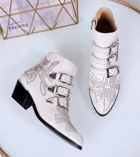 

designer boots susanna leather women suede ankle boots martin shoes women studded leather buckle combat boots 10 colors size35-42 a3, Black