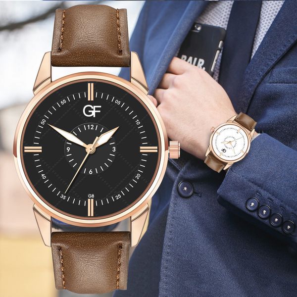 

2019 watches men leather band fashion watch relogio masculino quartz wristwatches new pointer glow business hour montre, Slivery;brown