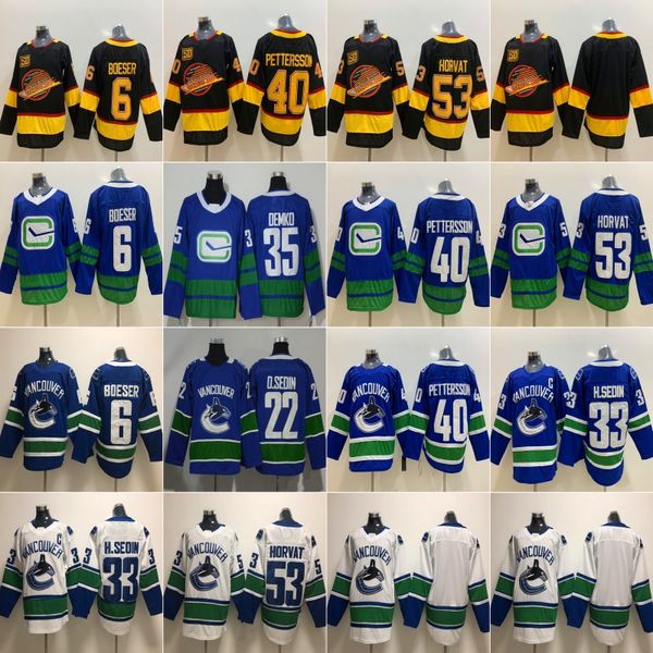 

40 elia petter on 50th ea on vancouver canuck 53 bo horvat 6 brock boe er 22 daniel edin 33 henrik edin ice hockey jer ey, Black;red