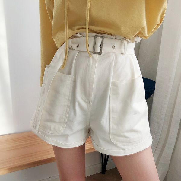 

2019 new fashion women demin jeans shorts summer solid high waist casual shorts with belt, White;black