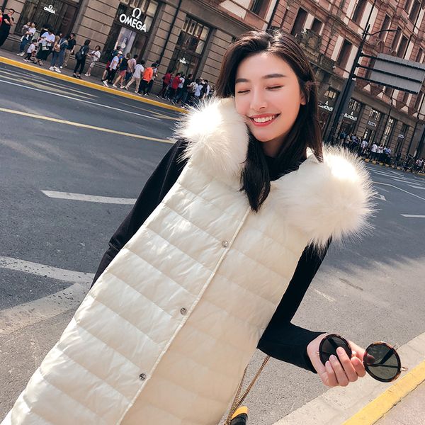 

autumn winter vest women waistcoat 2019 new fashion female sleeveless jacket fur hooded warm long vest cotton feminino, Black;white