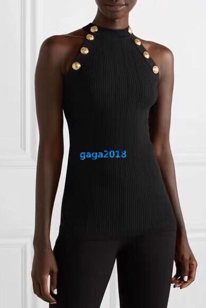 

High end women girl knit t hirt tretch vi co e triped double brea ted crewneck leevele weat hirt tee blou e fa hion de ign luxury top