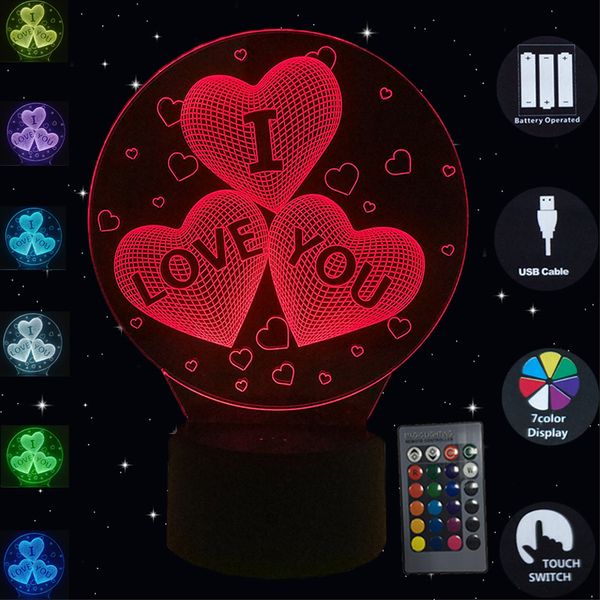 

3D LED ночь свет USB сенсорный настольную лампу, я люблю тебя 7 цвет замена настольной