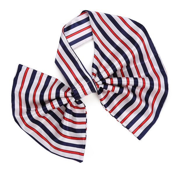 

women cravat girl small fashion neckerchief striped printing l waiter flight attendants business imitate silk bow tie gift, Black;blue