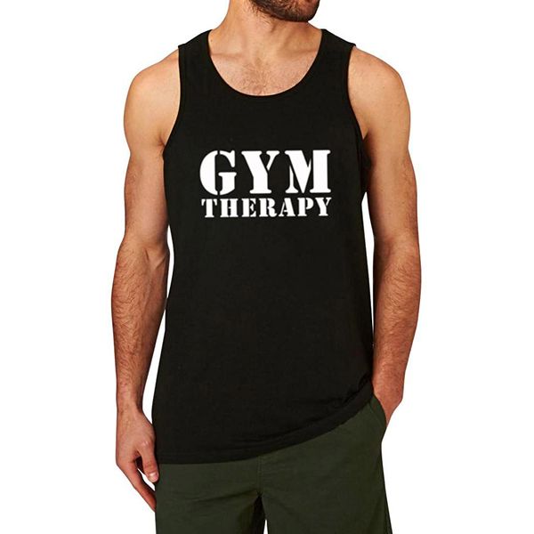 

summer cotton men's gym therapy workout fitness tank men funny letter printing vest, White;black