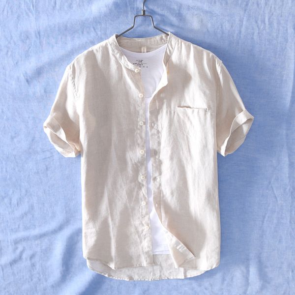 

2019 new casual linen camisas masculina, White;black