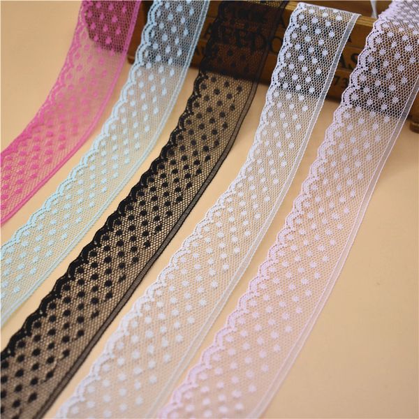 

10 yards lace ribbon 32mm wide white lace trimming for sewing diy embroidered decoration wedding trim african fabric, Pink;blue