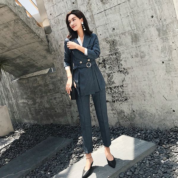 

woman suits lady suit office full sleeve slim work striped blazer set women's pants suit women 2019 autumn new women's clothing, White;black