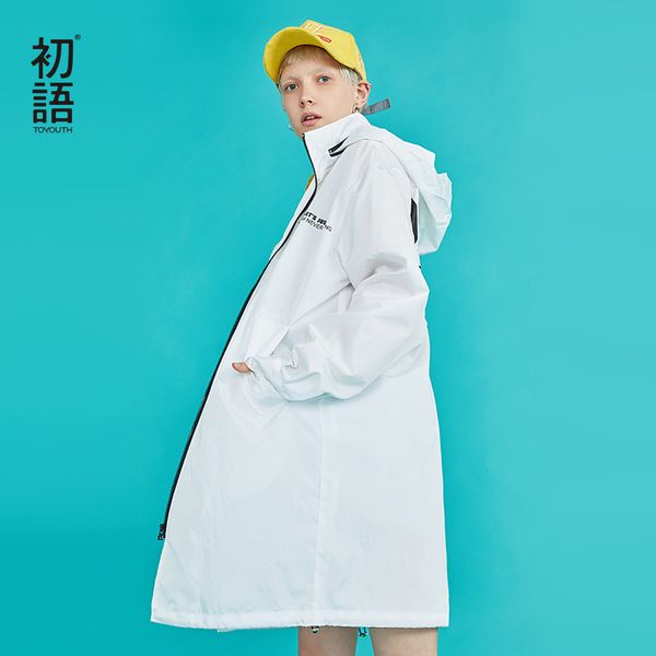 

toyouth new 2019 letter oversized long trench coat for women zipped loose solid trench coat hooded ladies plus size gabardina, Tan;black