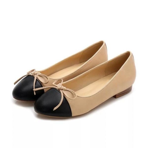 

2019 summer and autumn new women's flat shoes shallow leather material bow decoration female ballet shoes, Black