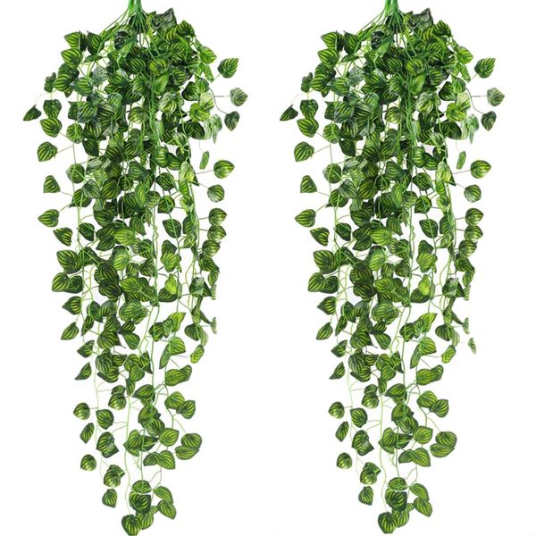 

2pcs искусственный ivy garland поддельный висячие растения vine поддельный листва garland для венчания партии сада кухня домашнего офиса вис