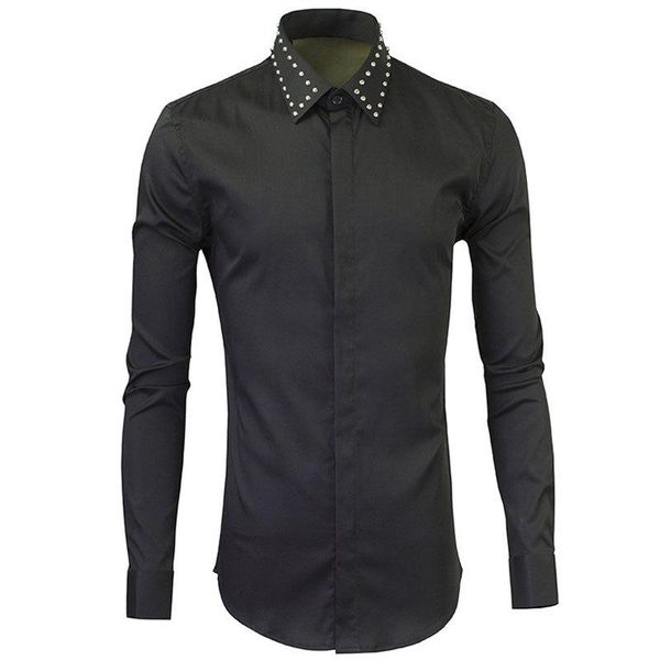 

minglu men shirt luxury silver and gold rivet collar long sleeve mens dress shirts fashion slim fit casual shirts man plus size