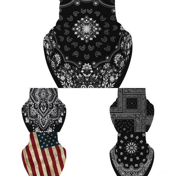 

haneq silk ice summer cycling hiking cool face mask scarf headwear anti-sweat breathable sunshade ear loops neck gaiters scarf, Black