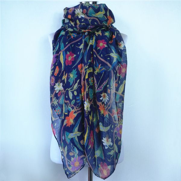 

shawls fashion women scarf bird print long scarfs for autumn winter shawl and scarves flower ladies, Blue;gray