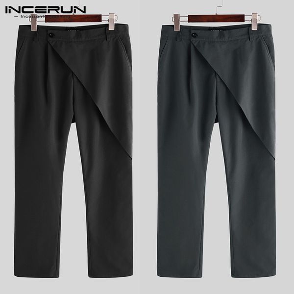 

men's pants punk style men solid color harem fashion streetwear irregular casual trousers joggers pockets mens lounge incerun, Black