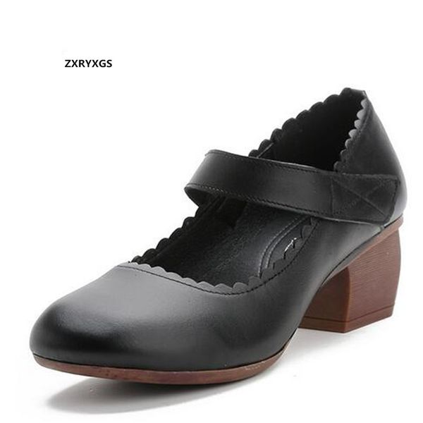 

zxryxgs women high heeled shoes 2020 new spring summer comfortable breathable sandals soft bottom non-slip genuine leather shoes, Black