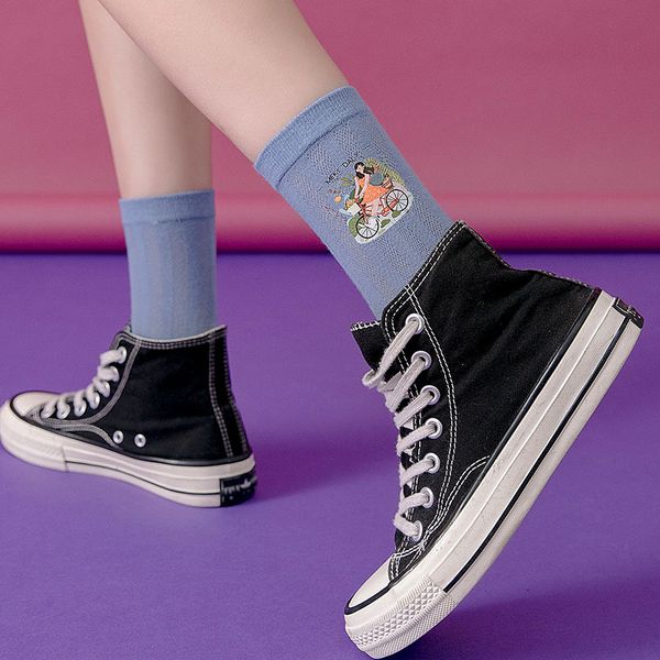 

cotton women long socks 2020 autumn breathable deodorant spring new cute cartoon fashion brief wild trend motion socks women, Black;white