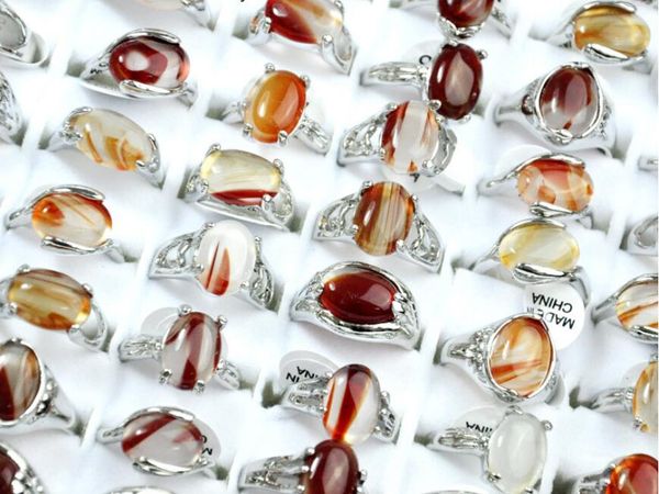 

women alloy silvery mosaic natural amber ring mixed style mixed size 16-20 for women and man party gift gemstone ring, Golden;silver
