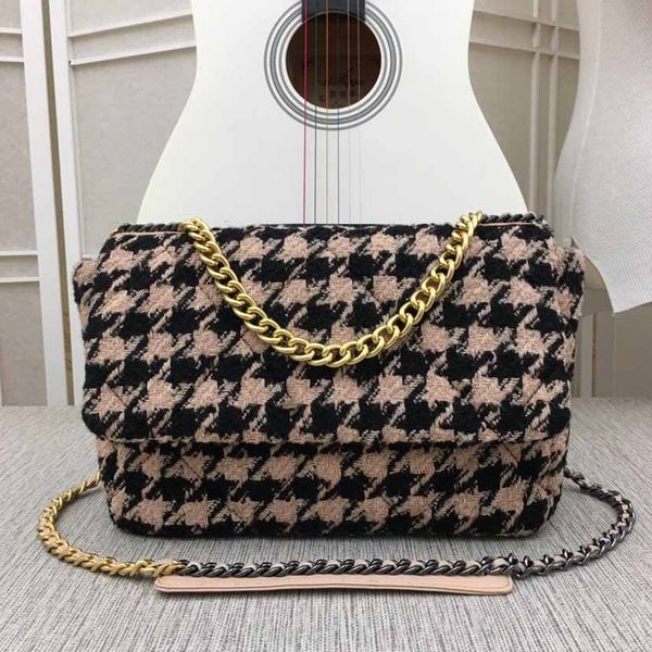

winter designer handbag slant span bag luxury chain bag wool purse rhombic v-grid single shoulder bag