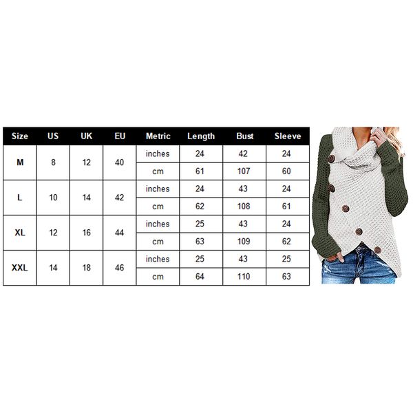 

winter women sweater long sleeve turtleneck woolen yarn knitted patchwork irregular with buttons soft warm home daily casual, White;black