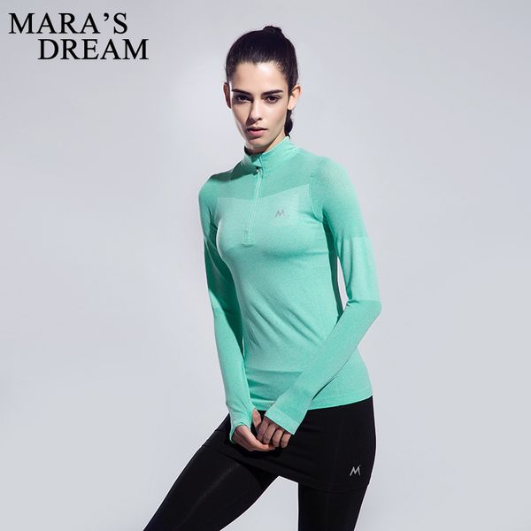 

mara's dream yoga shirts gym breathable dry quick solid color zippers women's sport shirts fitness long sleeve clothing, White;red