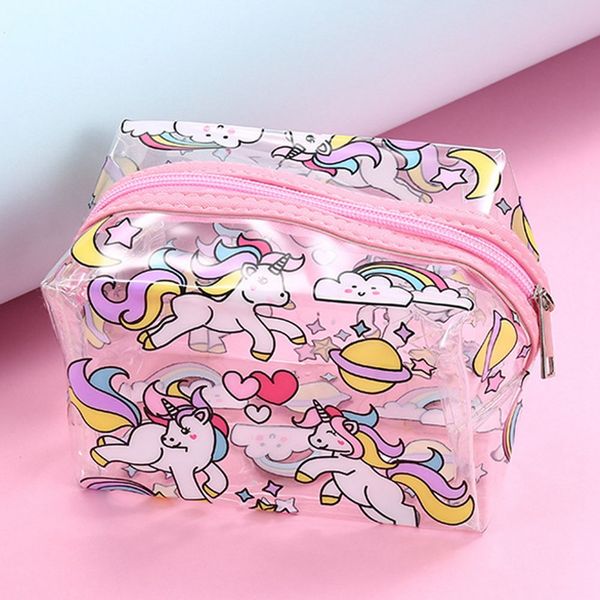 

new arrival unicorn pvc makeup bag waterproof cute clear transparent plastic cosmetic toiletry zip bag