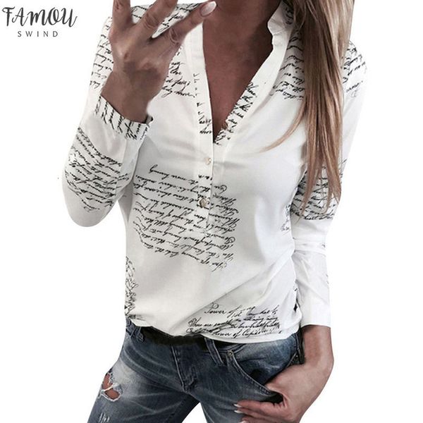 

jaycosin womens shirts with long sleeves fashion women v neck letters printing button womens shirts for spring t shirt, White