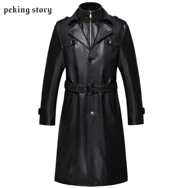 

peking story 2018 new men's casual x-long leather jacket male winter warm fur clothing men's thicken pu leather coats & jackets, Black